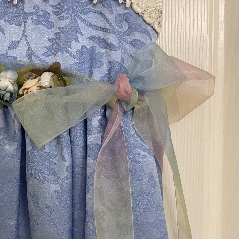 Fancy dress blue w/ lace & lace tie & flowers FLOWER GIRL QUINCINERA SISTER